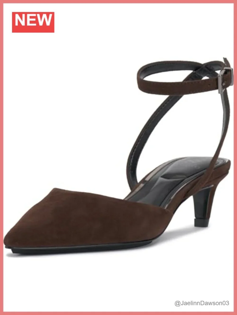 Suede Kitten Heel Pump with Ankle Strap Buckle Rhinestone